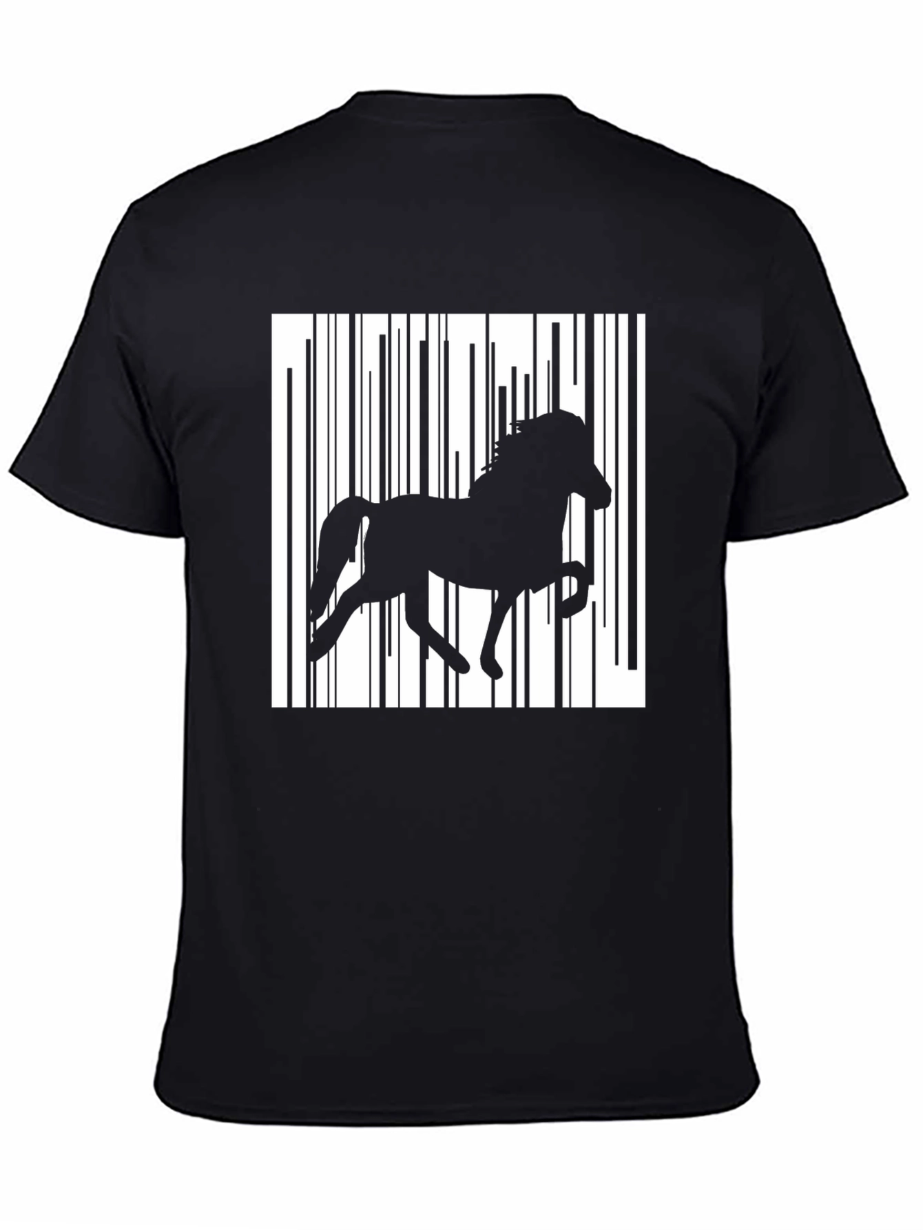 Horse Barcode Graphic Tee - Stylish Mens Black T-Shirt