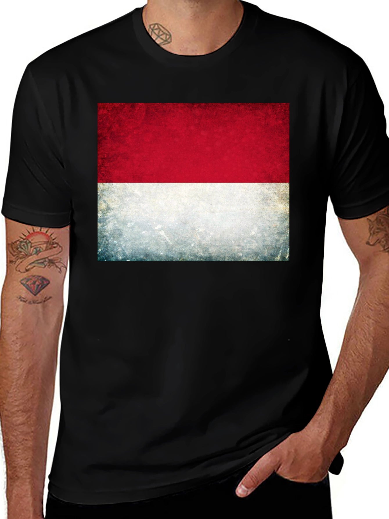 Indonesia Flag Graphic Tee - Black Cotton T-Shirt