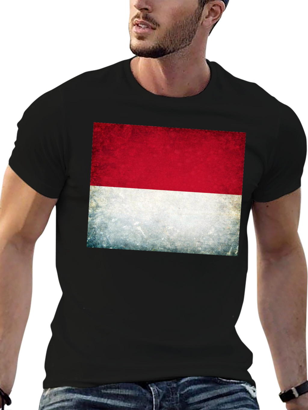 Indonesia Flag Graphic Tee - Black Cotton T-Shirt