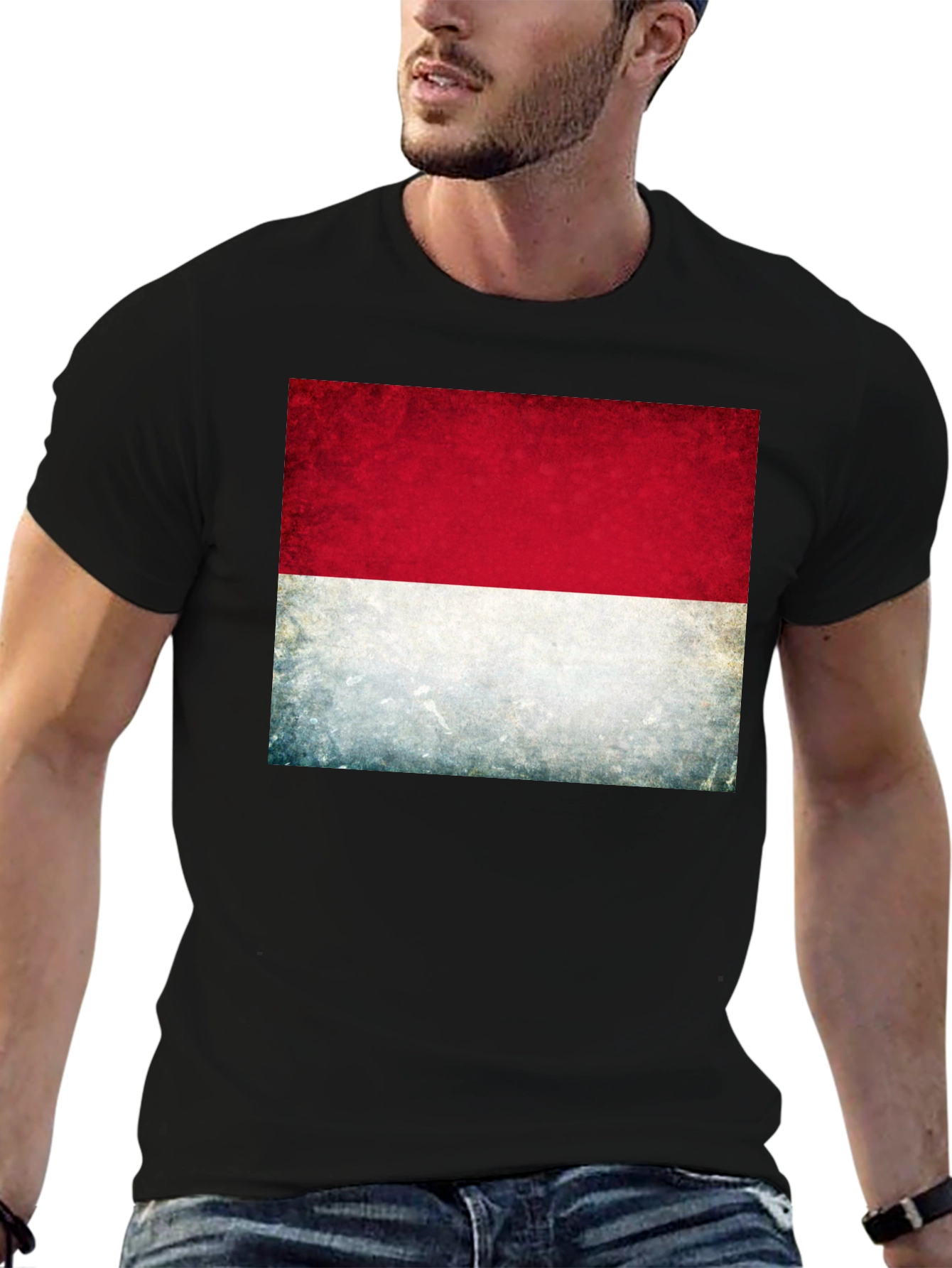 Indonesia Flag Graphic Tee - Black Cotton T-Shirt