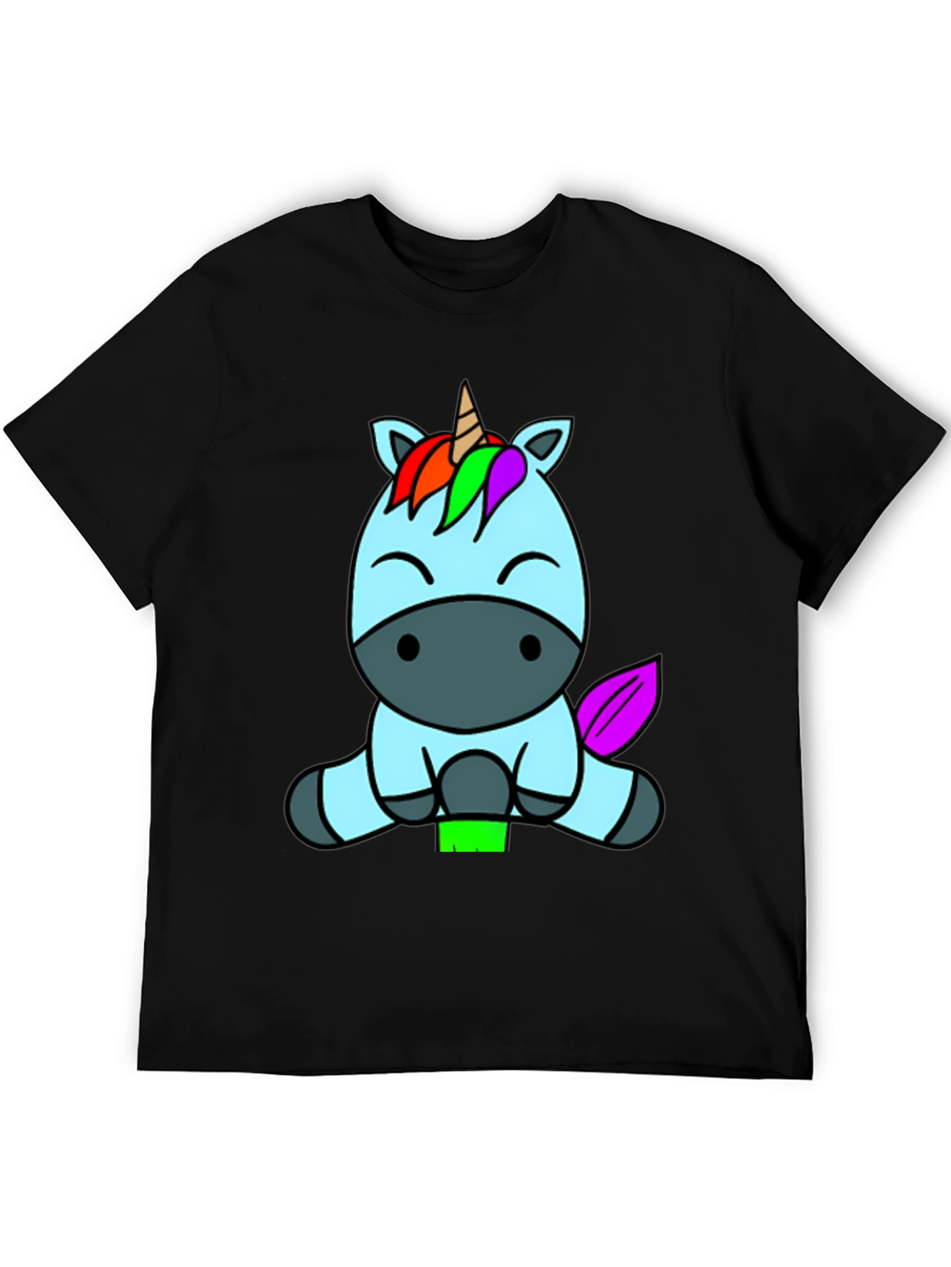 Cute Unicorn Graphic Tee - Black Cotton Blend Shirt