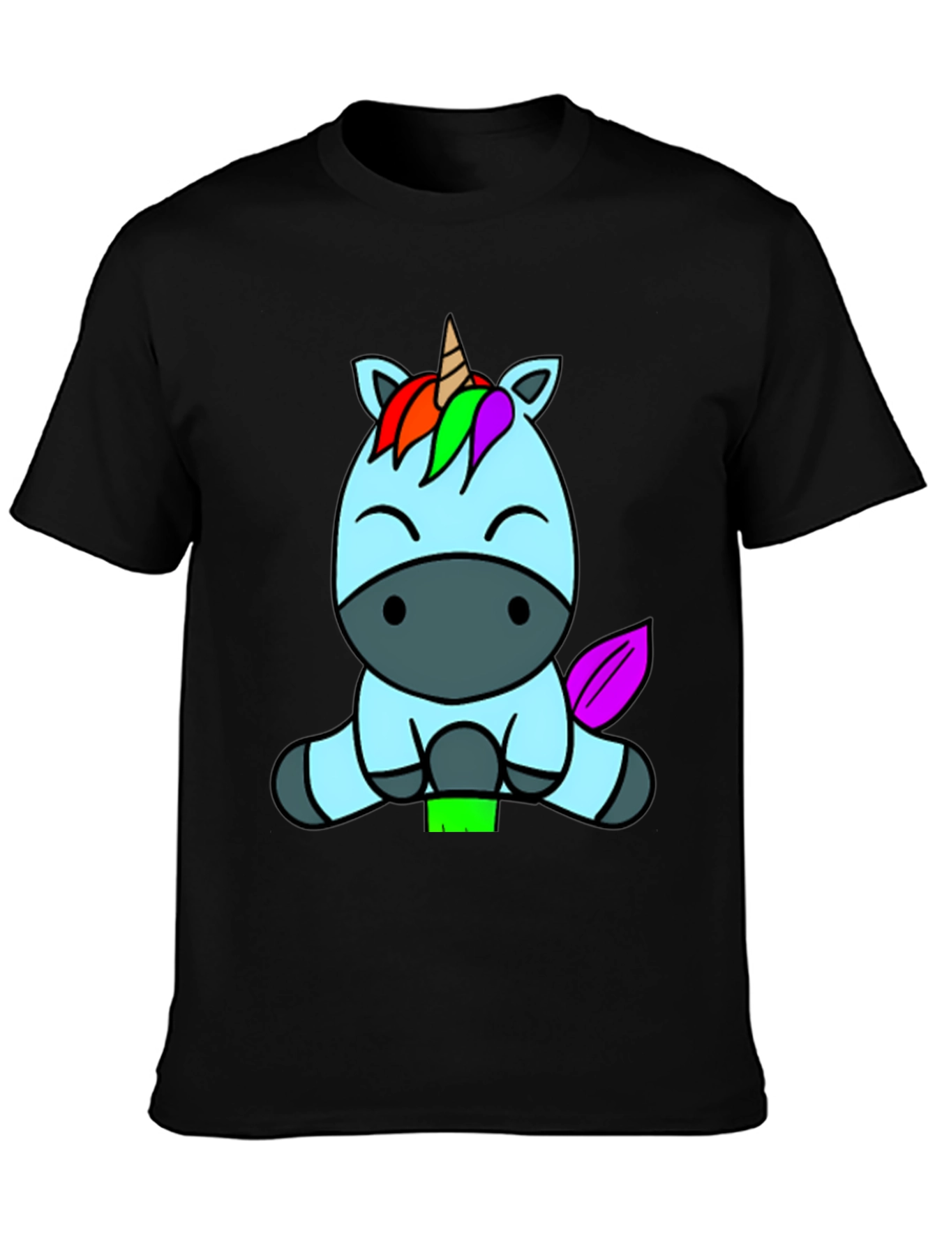 Cute Unicorn Graphic Tee - Black Cotton Blend Shirt