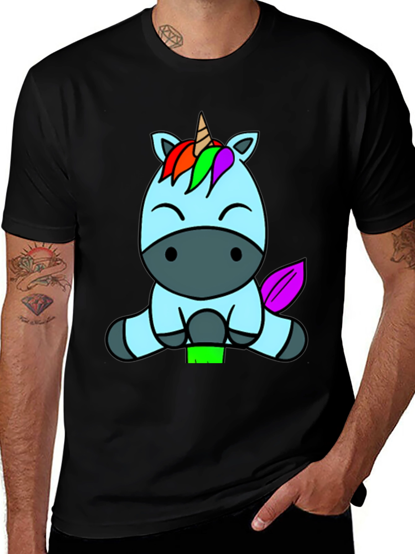 Cute Unicorn Graphic Tee - Black Cotton Blend Shirt