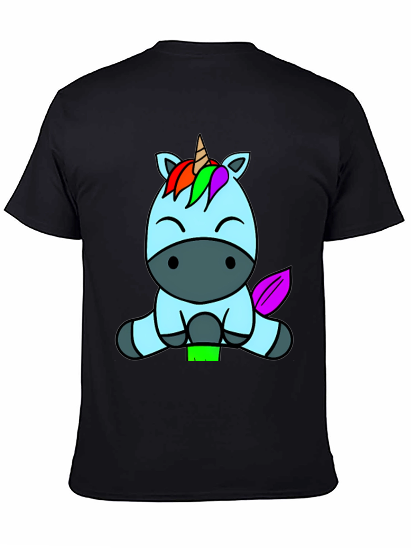 Cute Unicorn Graphic Tee - Black Cotton Blend Shirt