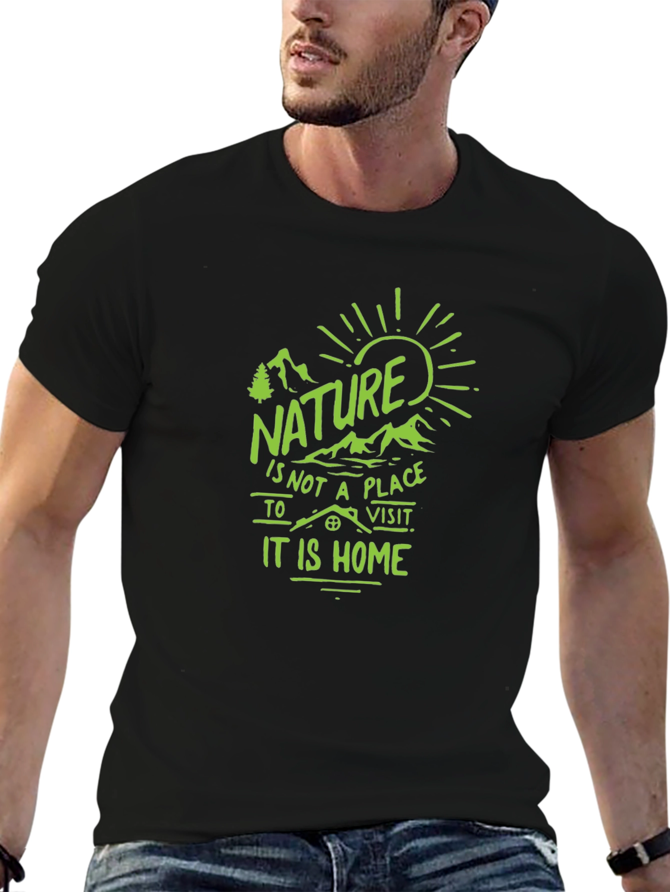 Nature is Home Graphic Tee - Black Cotton T-Shirt