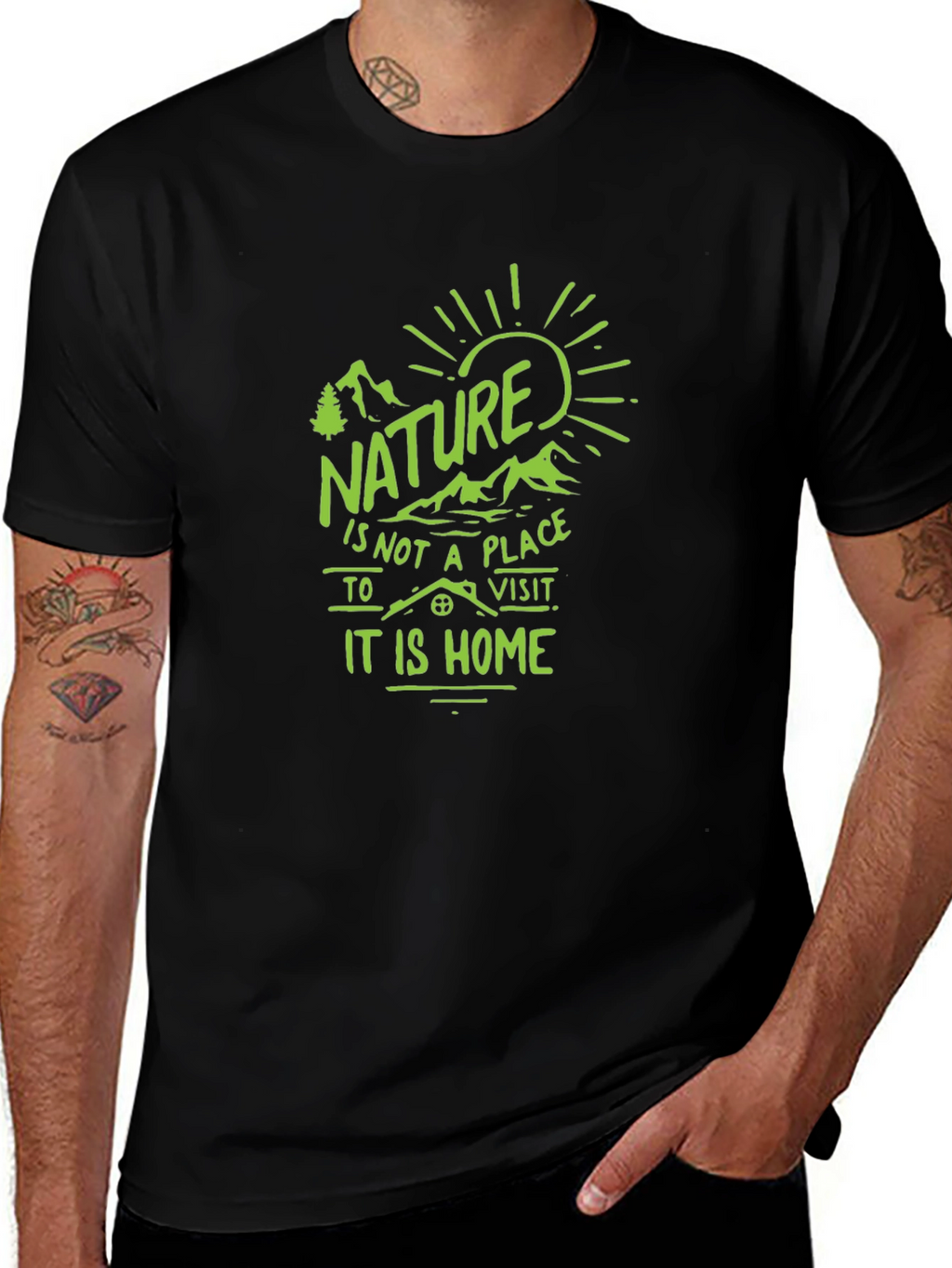Nature is Home Graphic Tee - Black Cotton T-Shirt