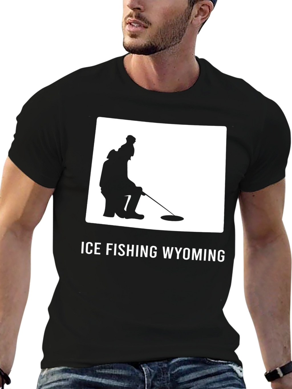 Ice Fishing Wyoming Tee - Black Cotton Graphic T-Shirt