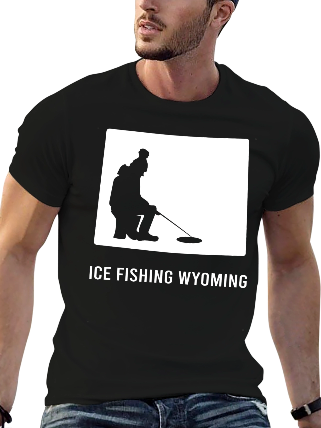 Ice Fishing Wyoming Tee - Black Cotton Graphic T-Shirt