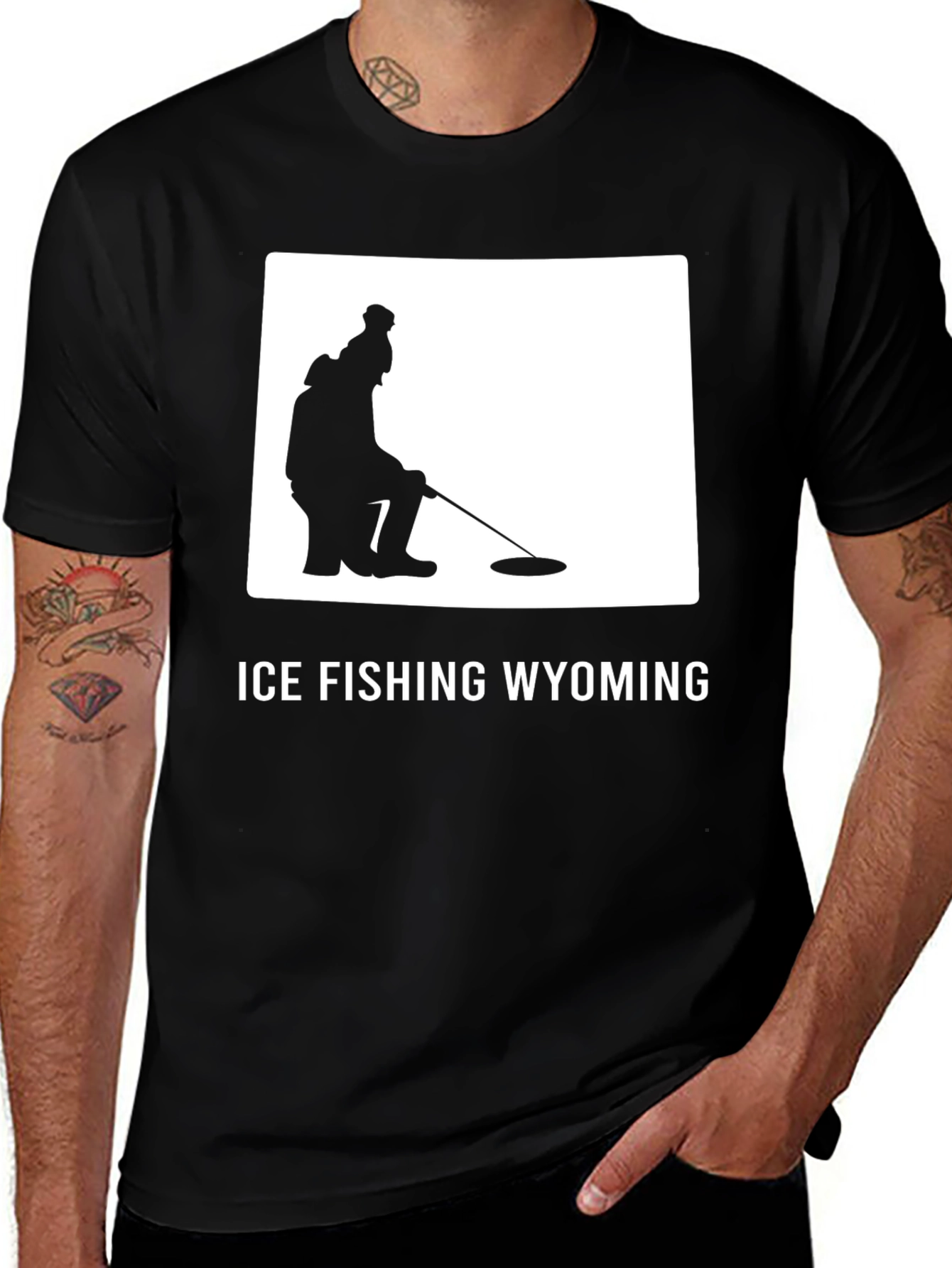 Ice Fishing Wyoming Tee - Black Cotton Graphic T-Shirt