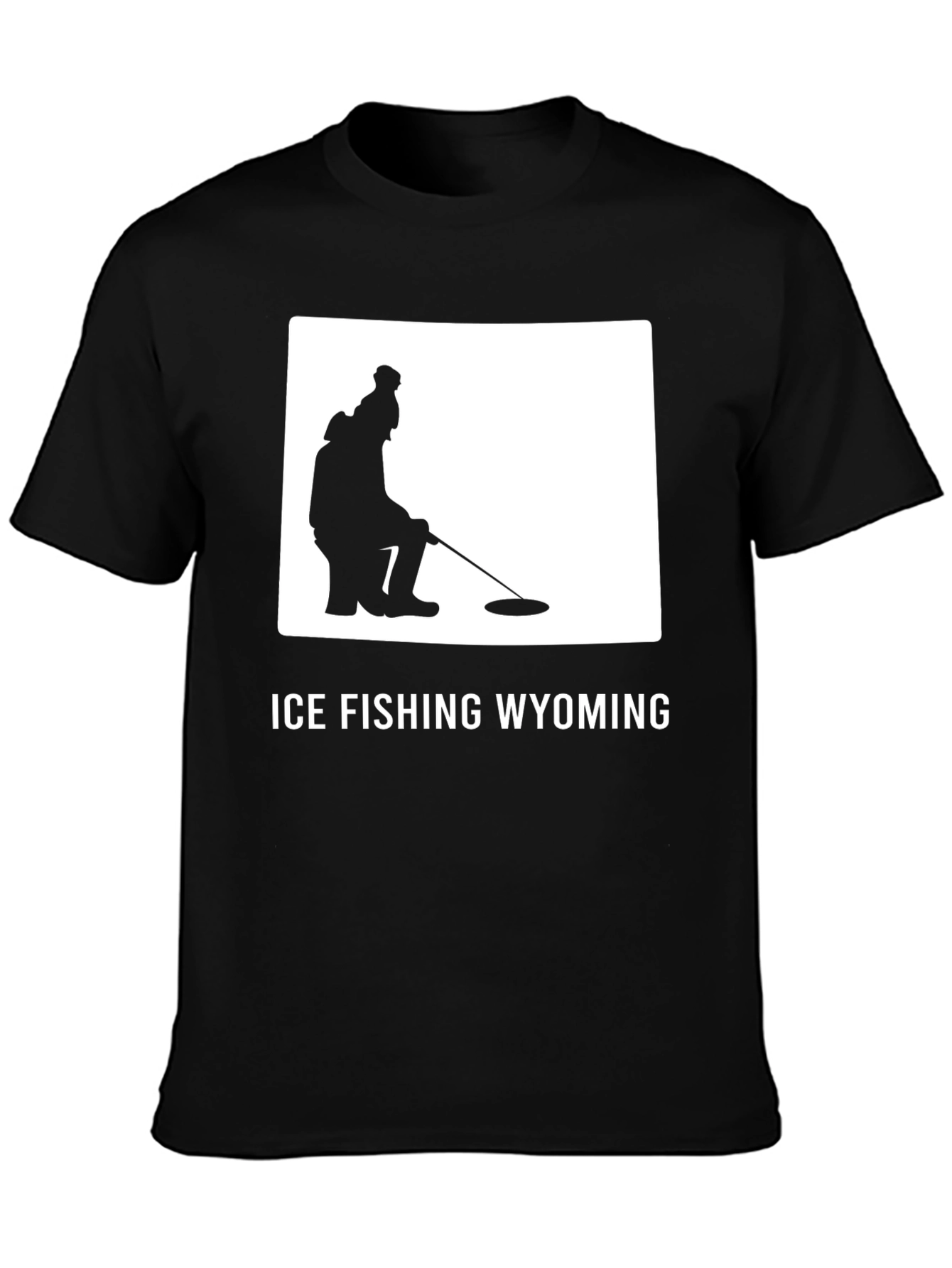 Ice Fishing Wyoming Tee - Black Cotton Graphic T-Shirt