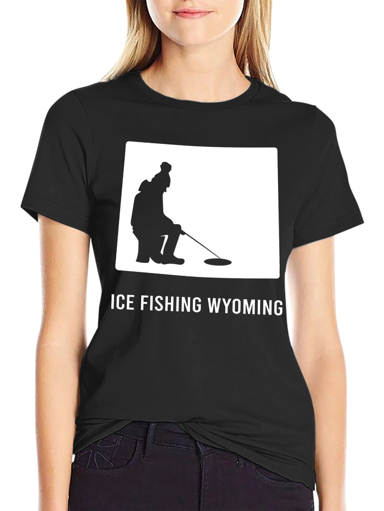 Ice Fishing Wyoming Tee - Black Cotton Graphic T-Shirt