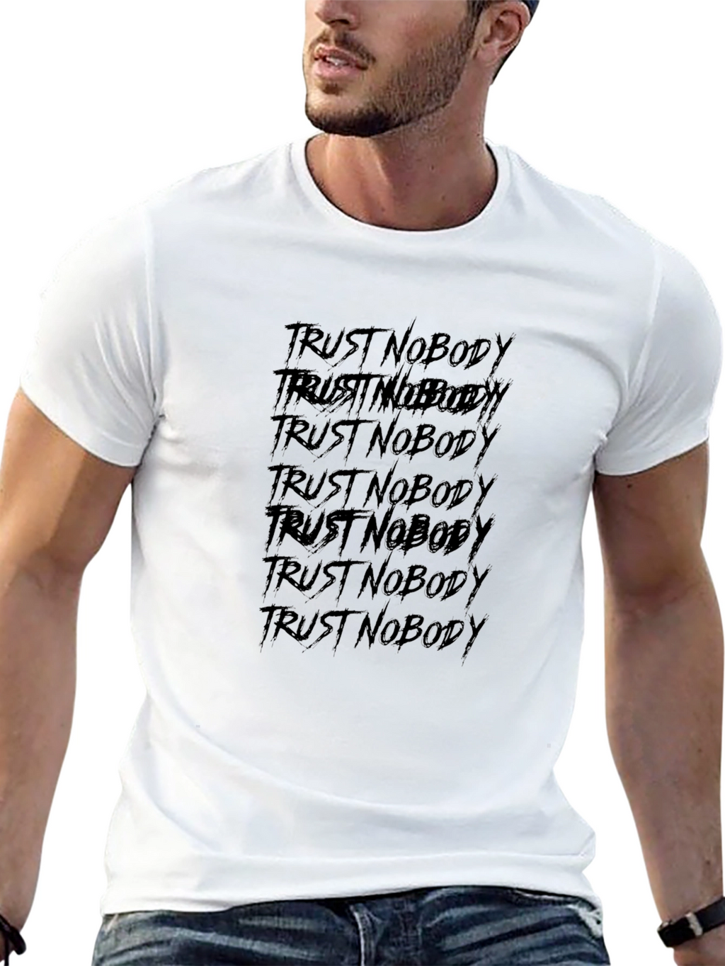 Trust Nobody Black Graphic Print T-Shirt