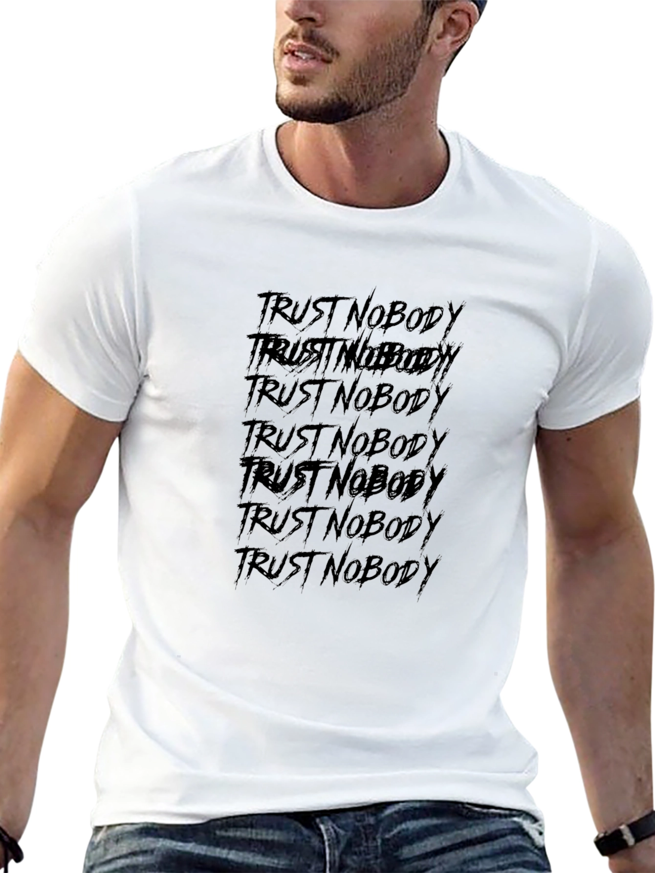 Trust Nobody Black Graphic Print T-Shirt