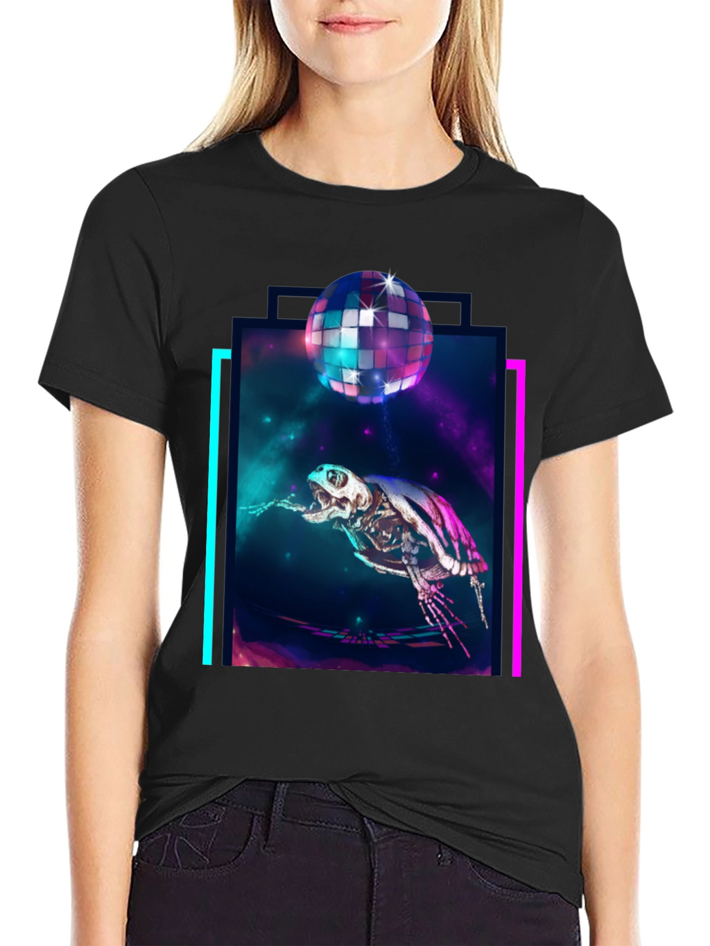 Cosmic Turtle Skeleton Disco Party T-Shirt
