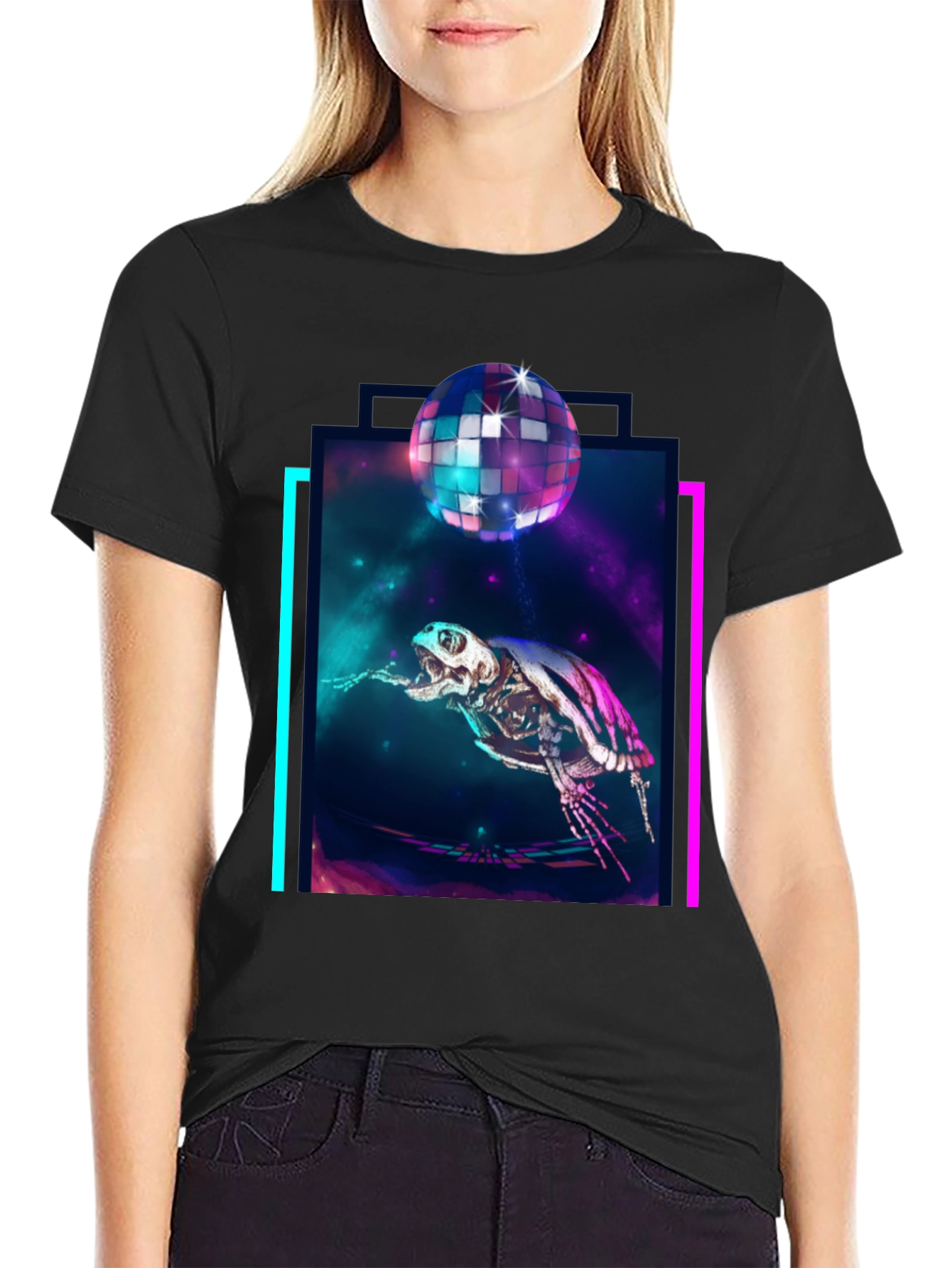 Cosmic Turtle Skeleton Disco Party T-Shirt