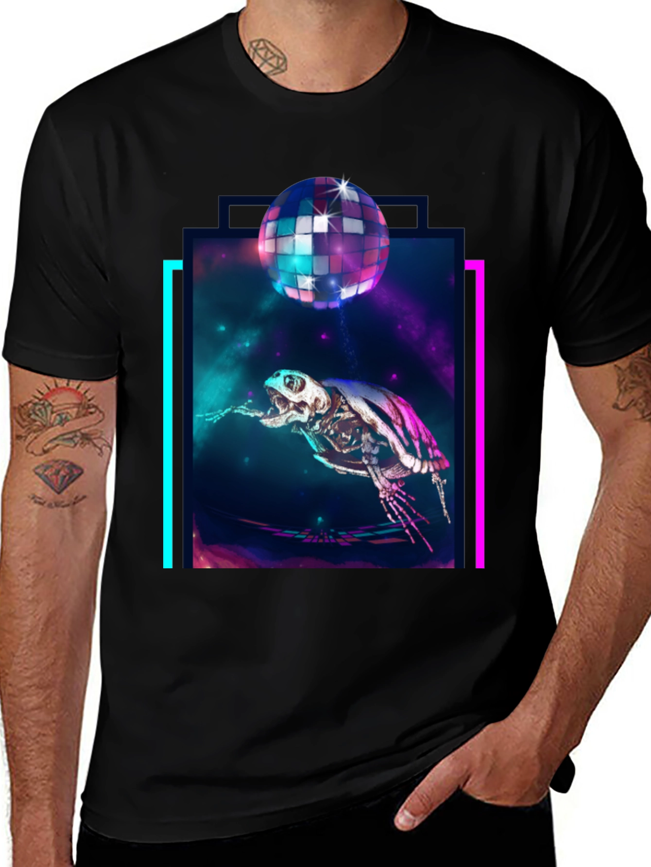 Cosmic Turtle Skeleton Disco Party T-Shirt