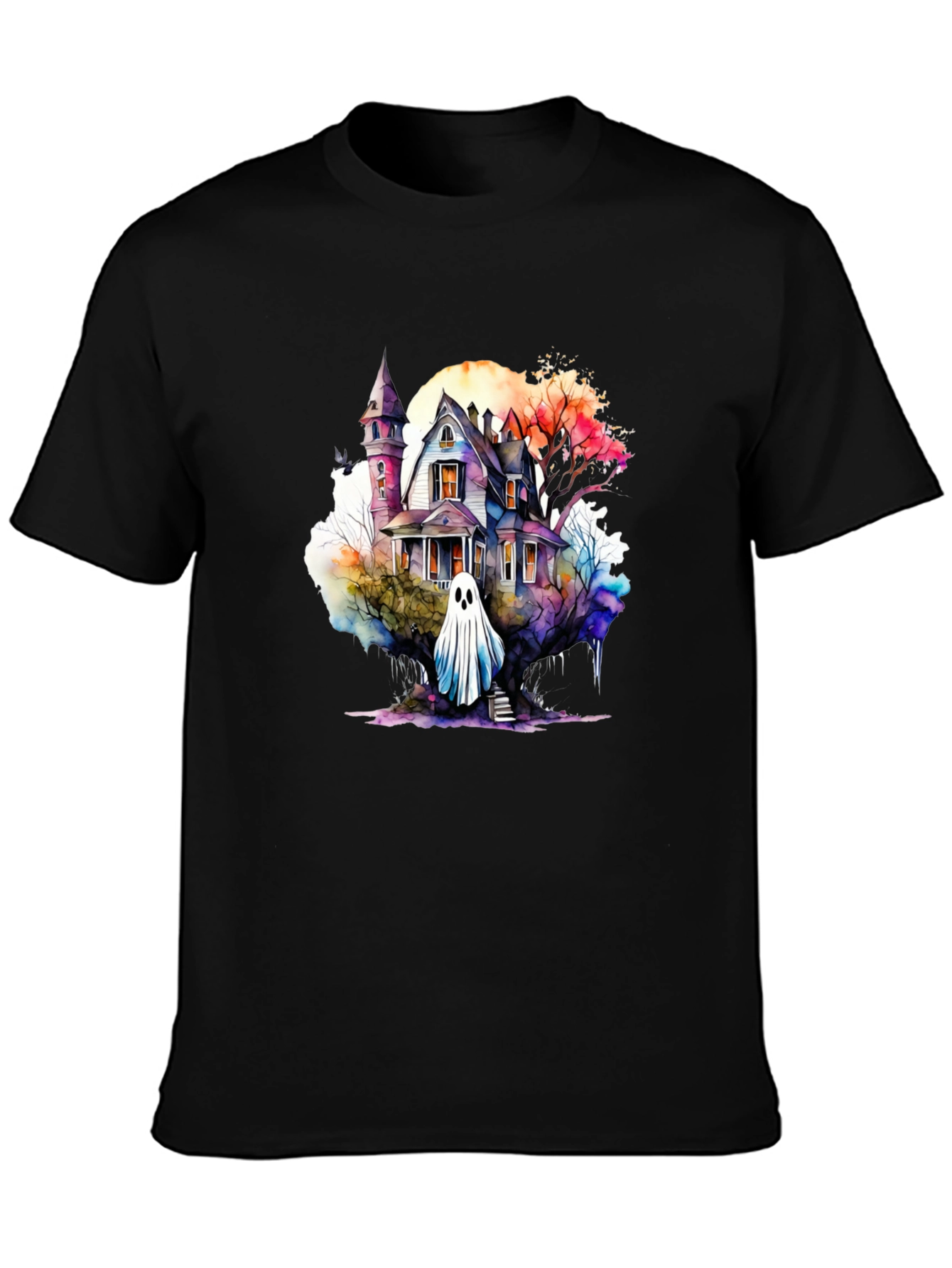 Watercolor Haunted House Ghost T-Shirt