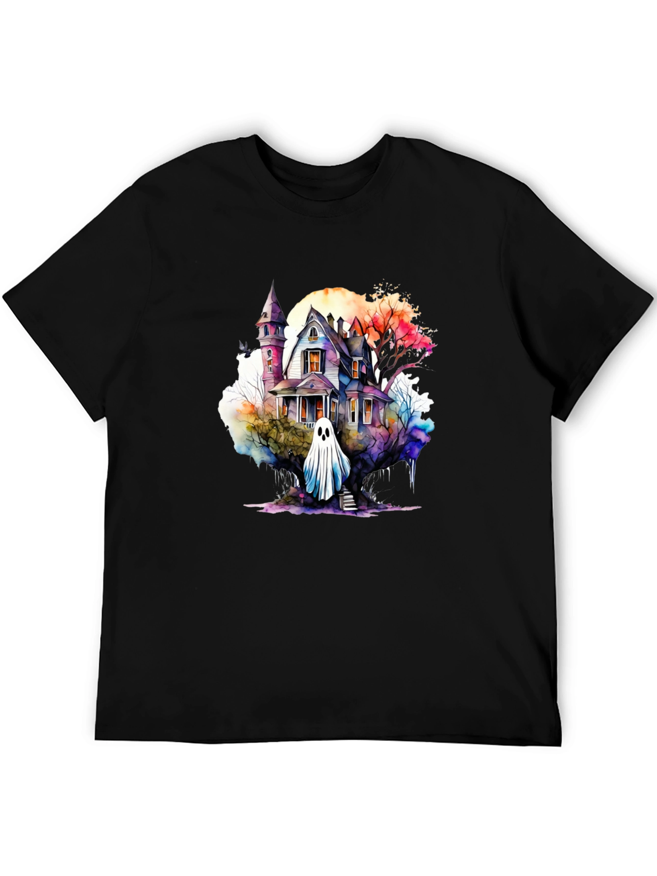 Watercolor Haunted House Ghost T-Shirt