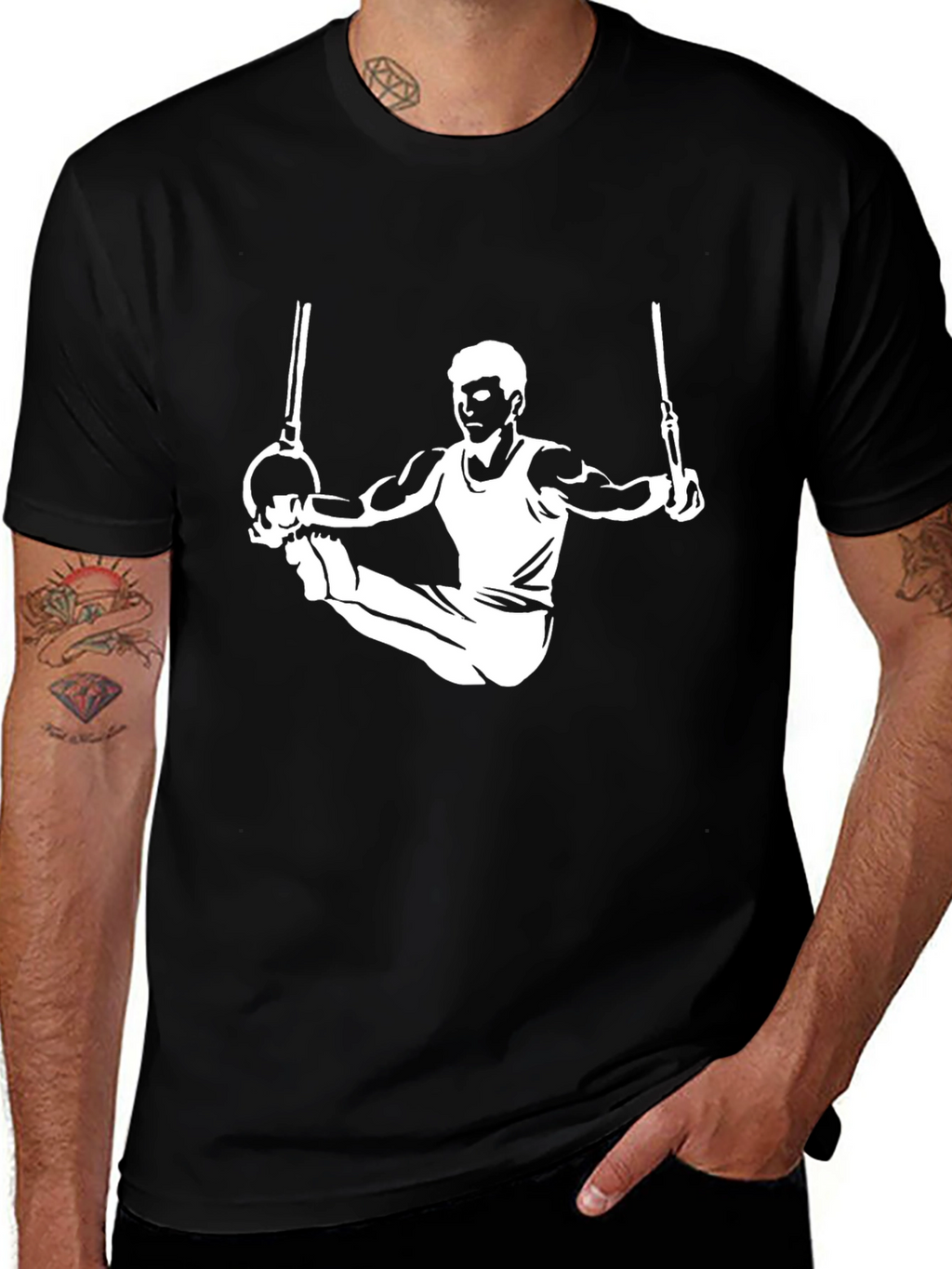 Gymnast on Rings Graphic T-Shirt - Athletic Style