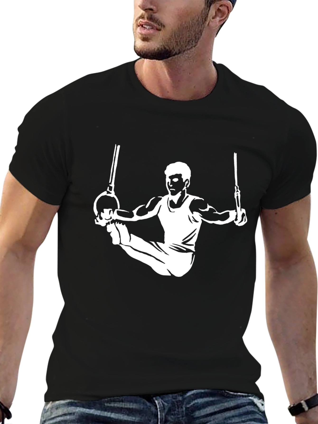 Gymnast on Rings Graphic T-Shirt - Athletic Style