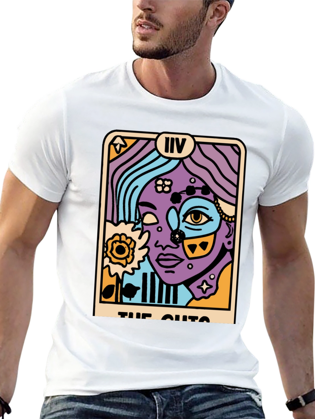 Tarot Card Graphic Print Black T-Shirt