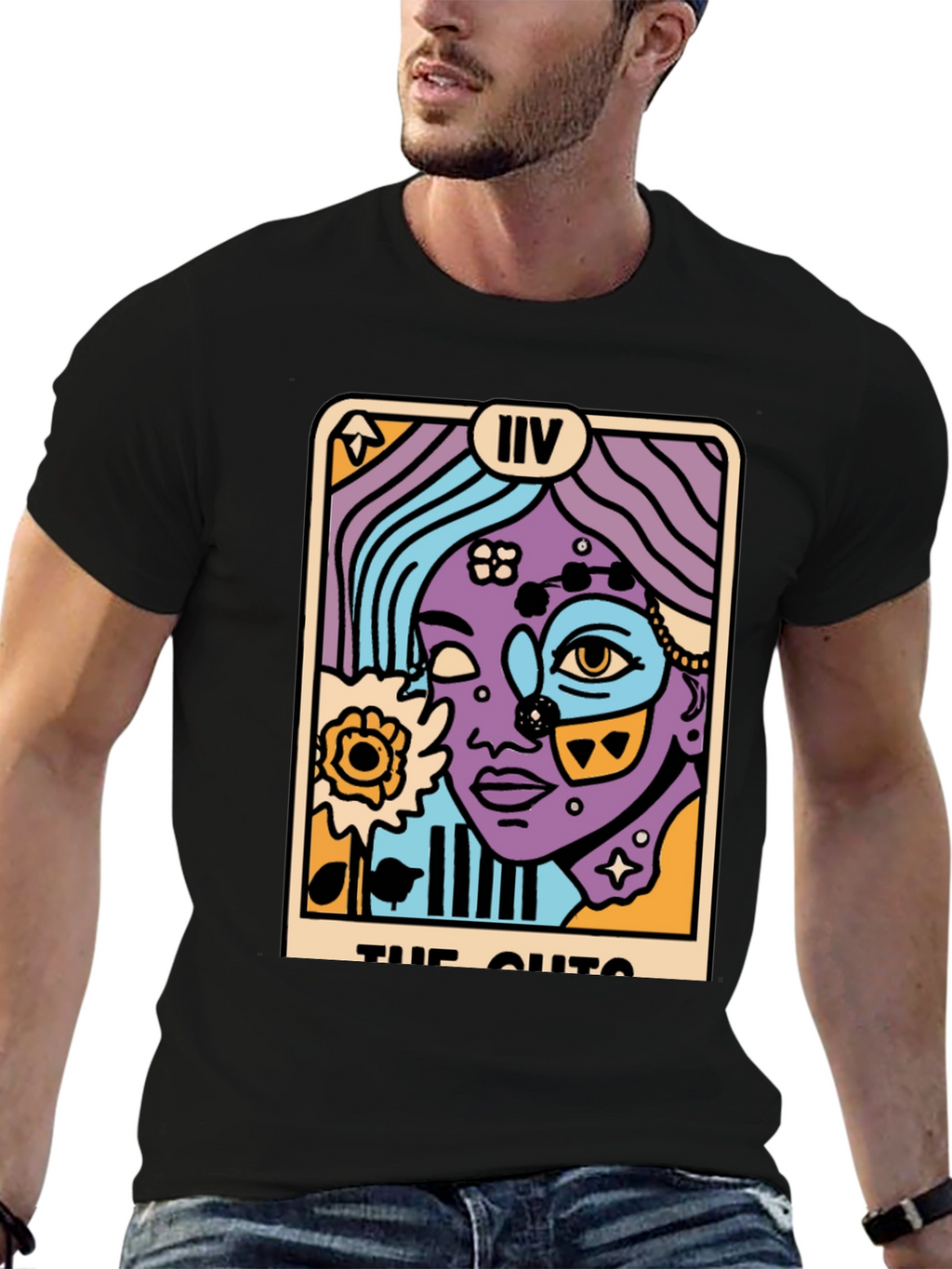 Tarot Card Graphic Print Black T-Shirt