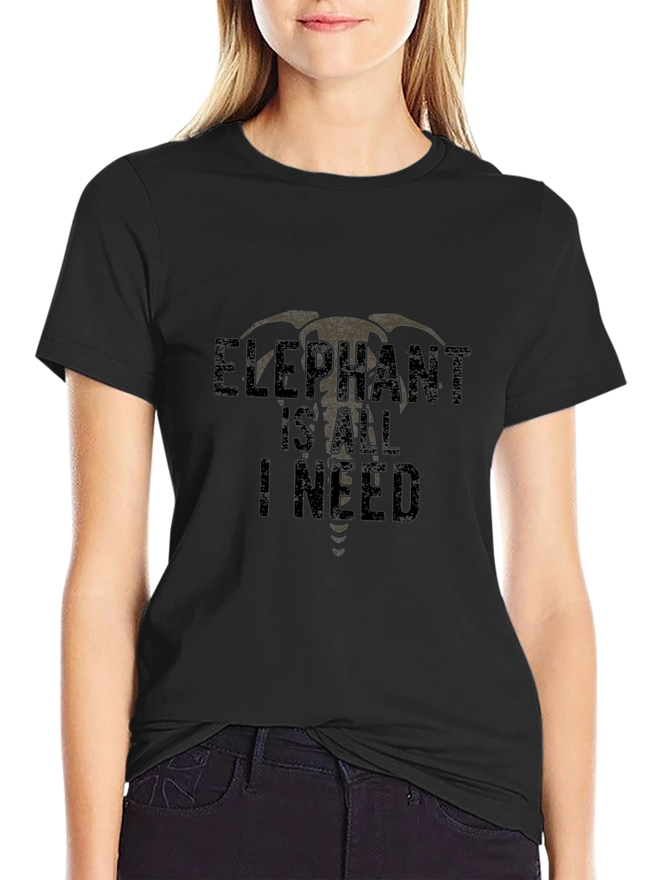 Elephant Is All I Need Graphic Tee - Black Casual Shirt