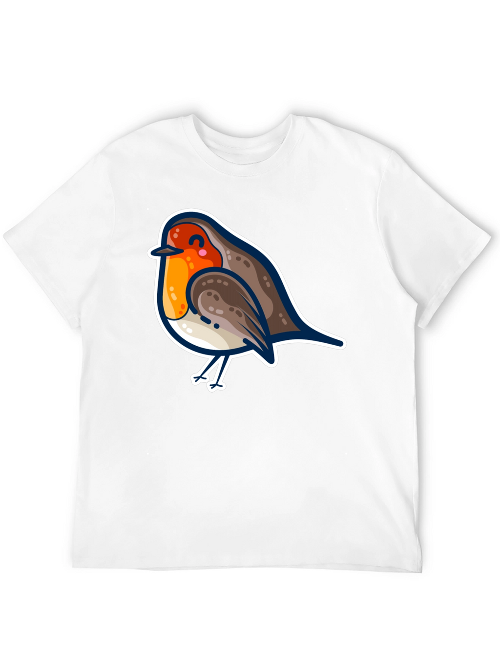 Cute Robin Bird Graphic Tee - Black Cotton T-Shirt