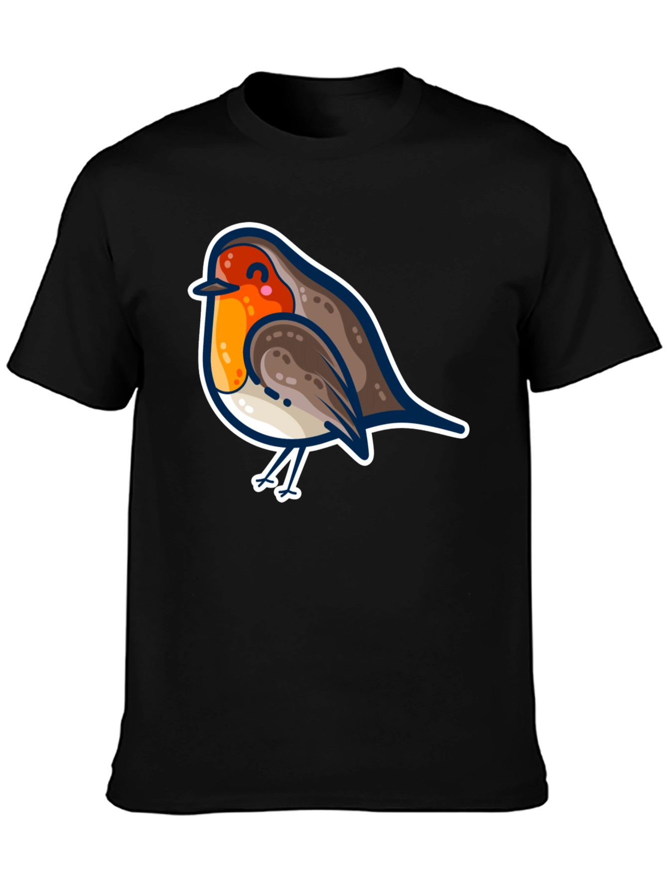 Cute Robin Bird Graphic Tee - Black Cotton T-Shirt