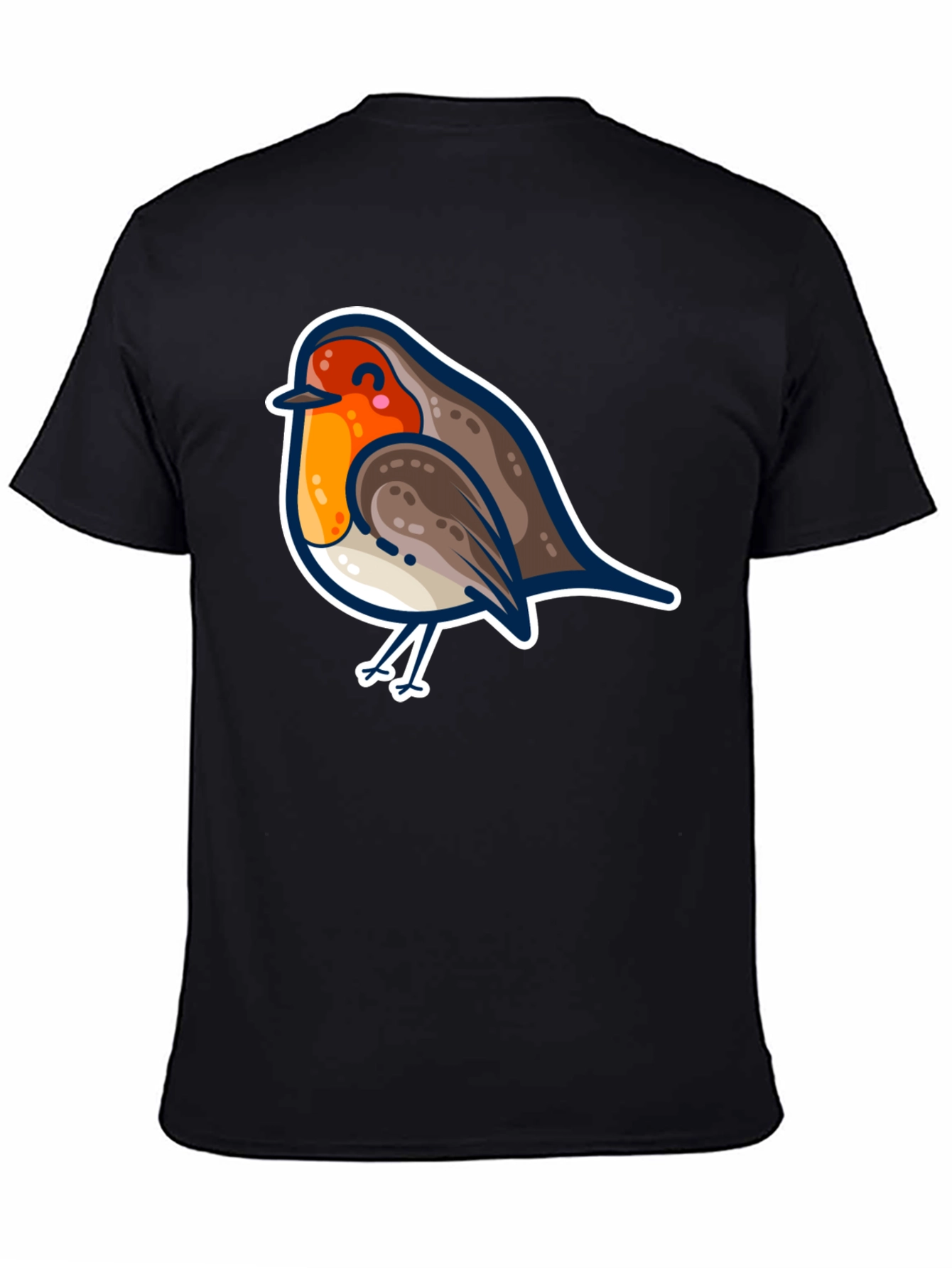 Cute Robin Bird Graphic Tee - Black Cotton T-Shirt