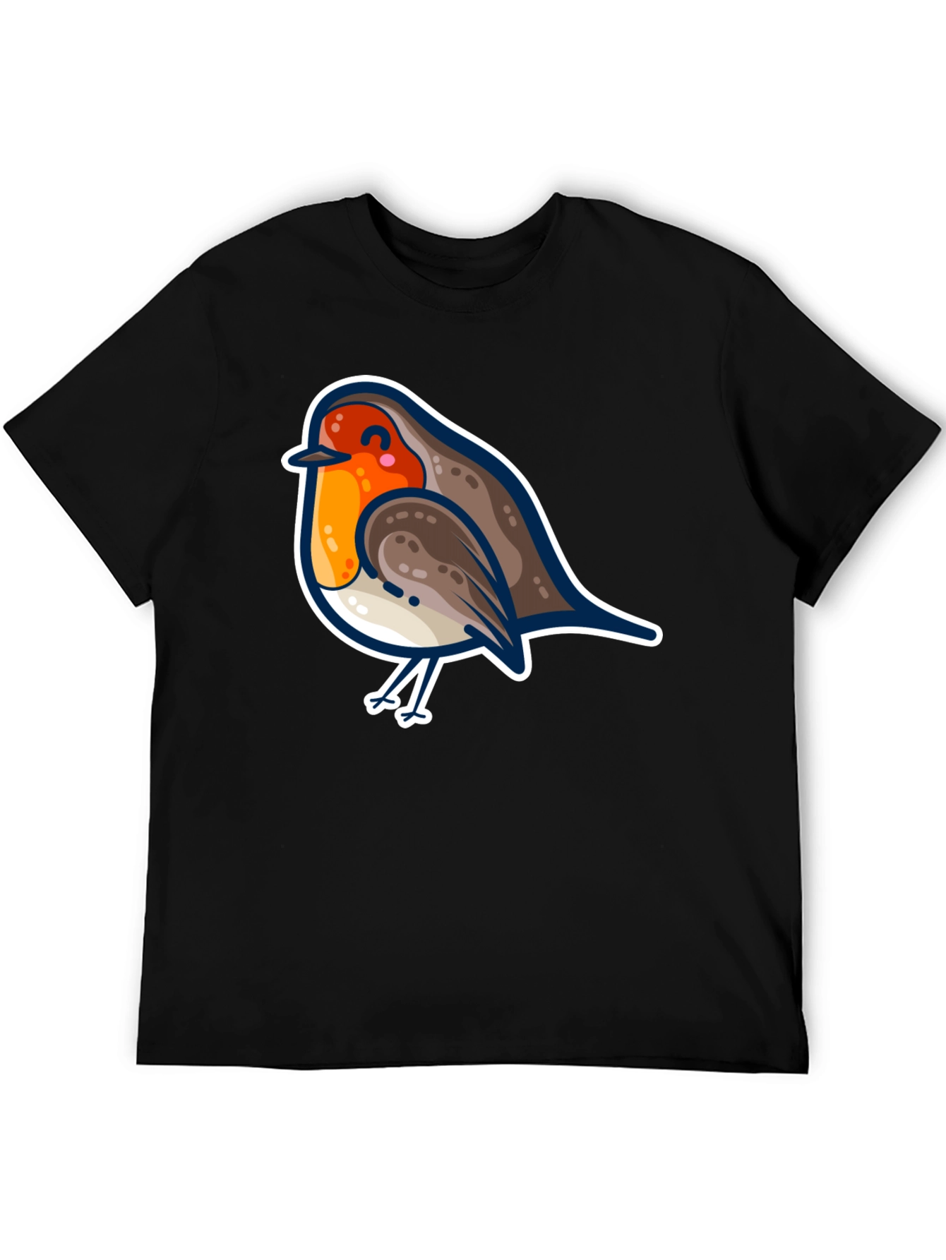 Cute Robin Bird Graphic Tee - Black Cotton T-Shirt