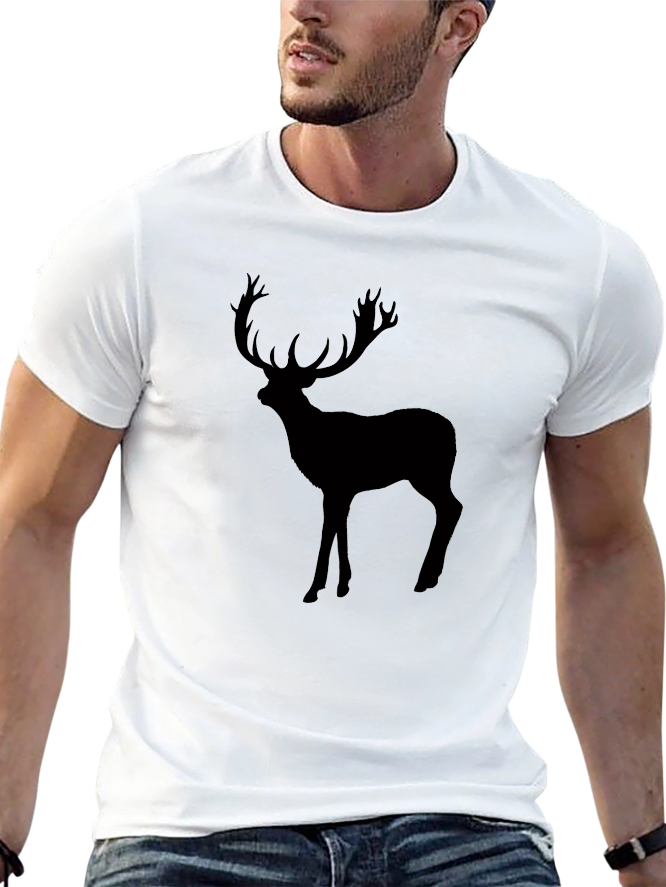 Black Deer Graphic Tee - Mens Crew Neck T-Shirt
