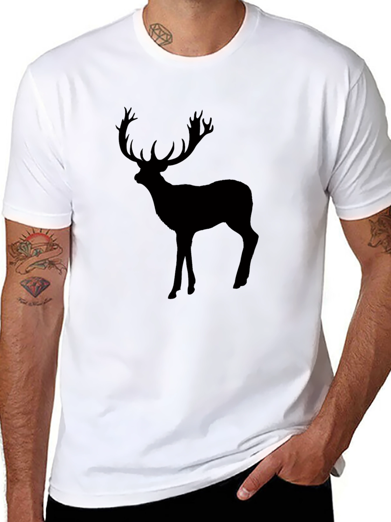 Black Deer Graphic Tee - Mens Crew Neck T-Shirt