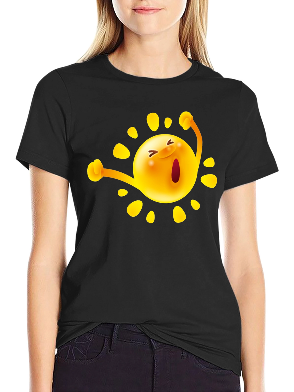 Happy Sun Graphic Tee - Black Cotton T-Shirt