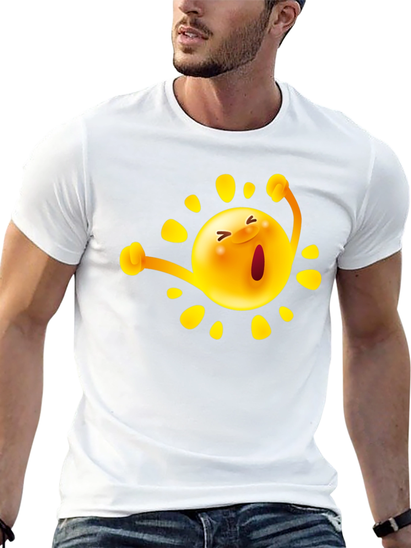 Happy Sun Graphic Tee - Black Cotton T-Shirt