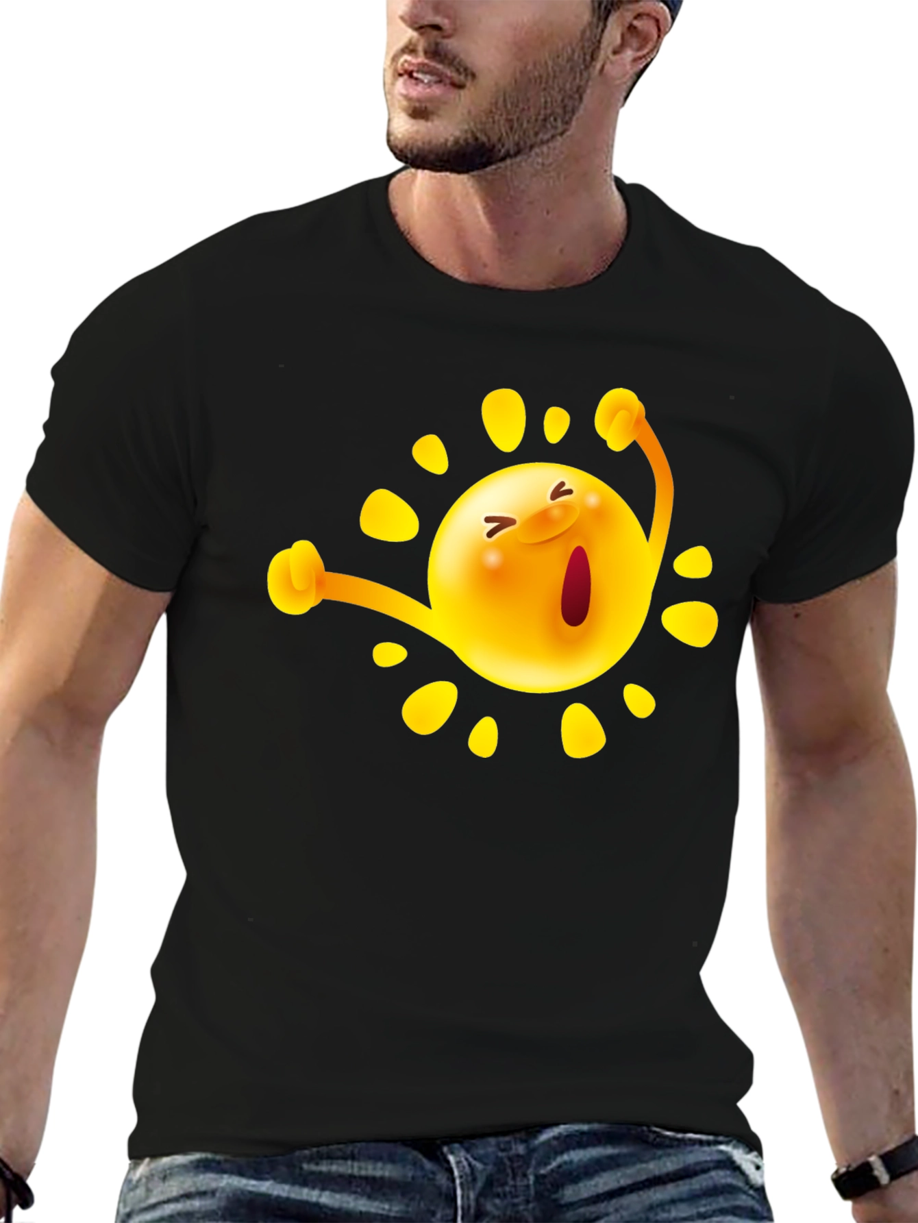Happy Sun Graphic Tee - Black Cotton T-Shirt