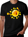 Happy Sun Graphic Tee - Black Cotton T-Shirt
