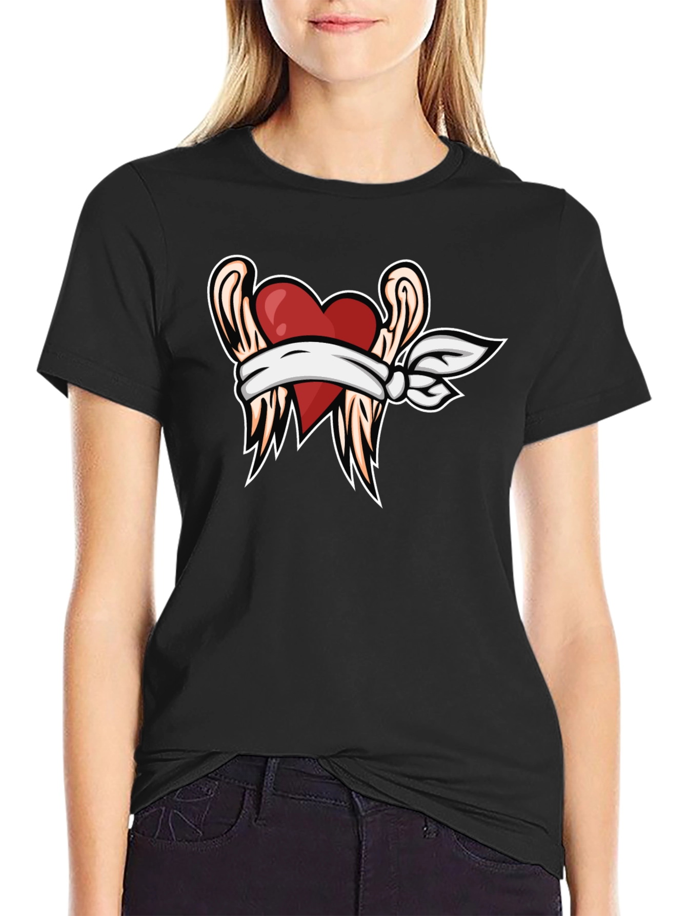 Heart with Wings Graphic Tee - Black T-Shirt