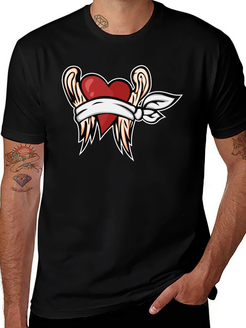 Heart with Wings Graphic Tee - Black T-Shirt
