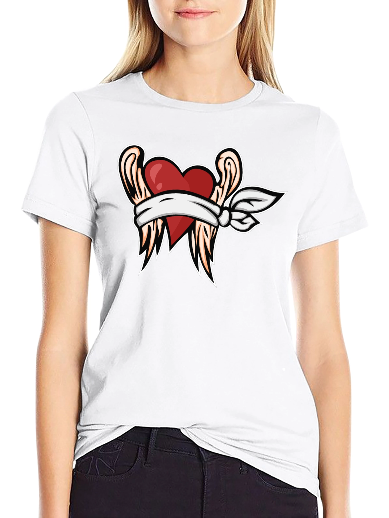 Heart with Wings Graphic Tee - Black T-Shirt