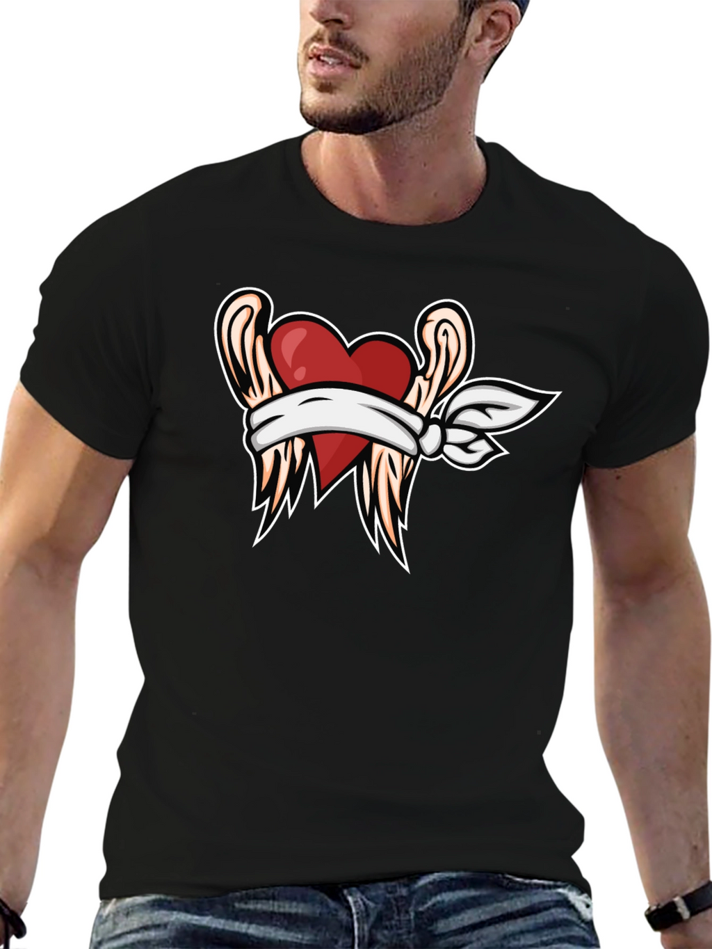 Heart with Wings Graphic Tee - Black T-Shirt