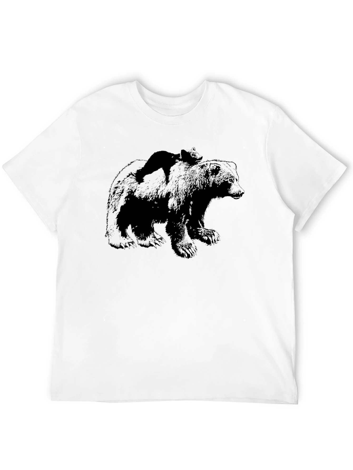 Bear & Cub Graphic Tee - Black Crewneck Shirt
