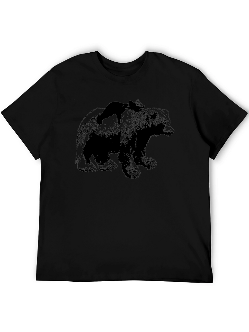 Bear & Cub Graphic Tee - Black Crewneck Shirt