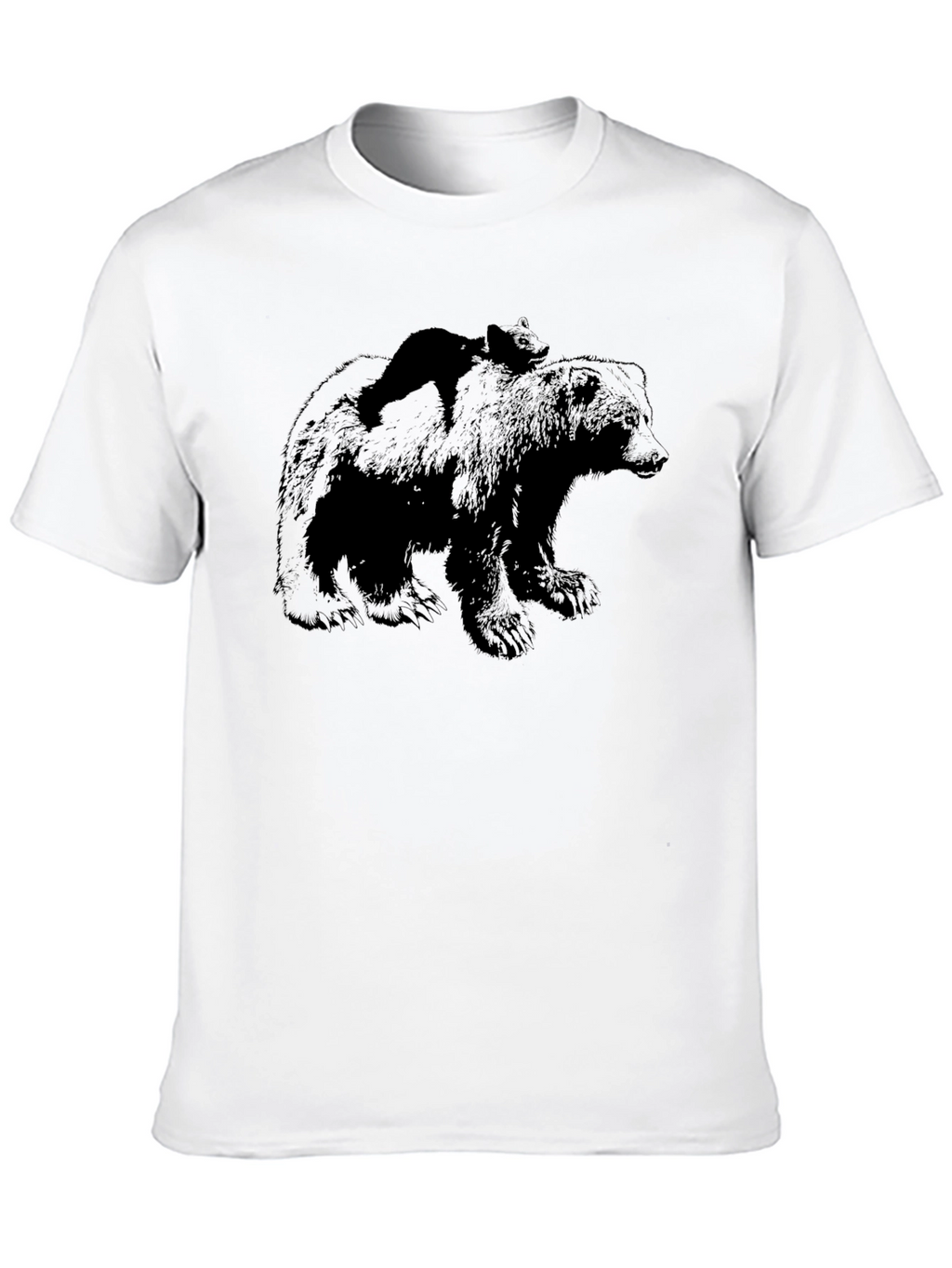 Bear & Cub Graphic Tee - Black Crewneck Shirt