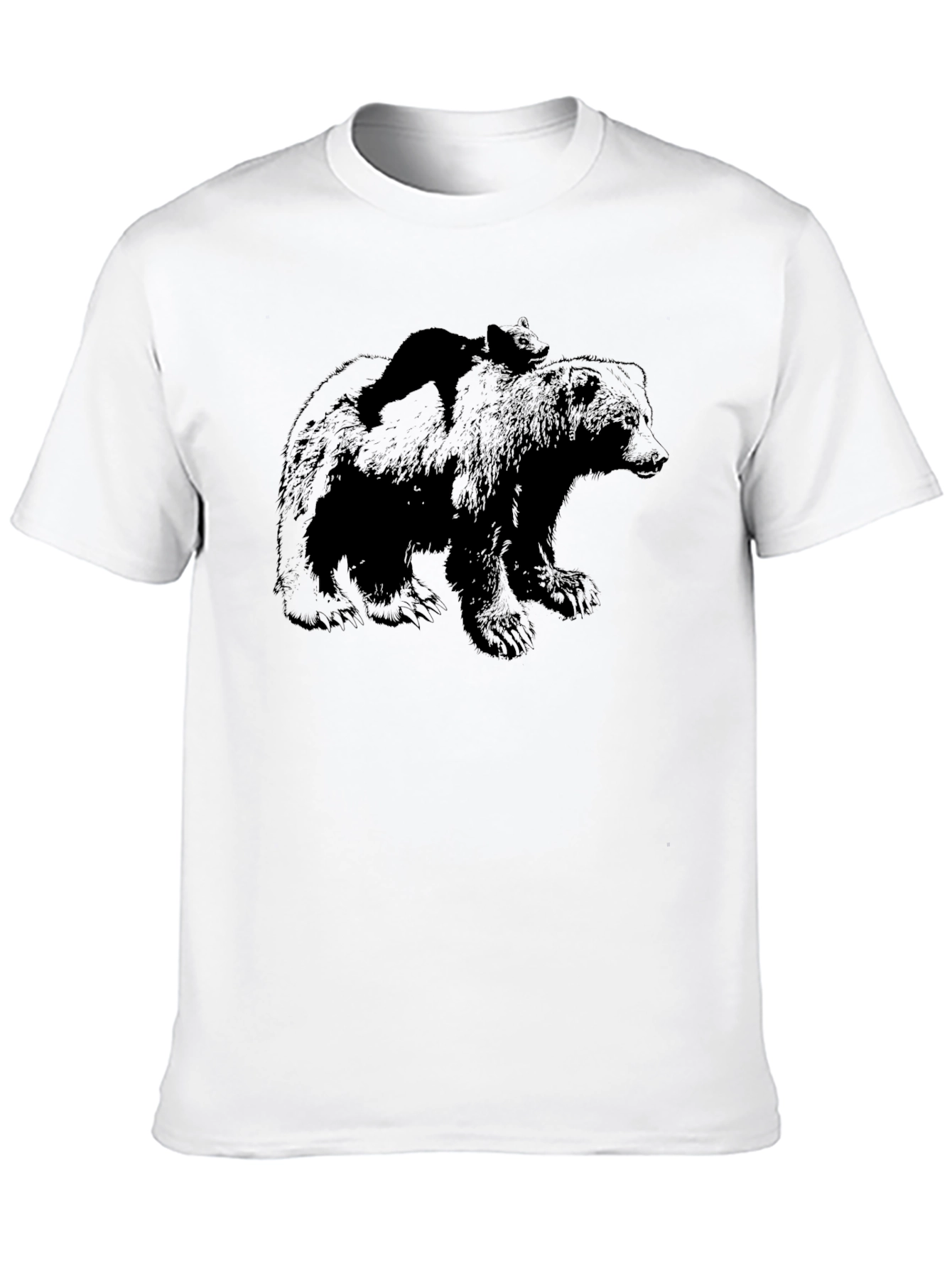 Bear & Cub Graphic Tee - Black Crewneck Shirt