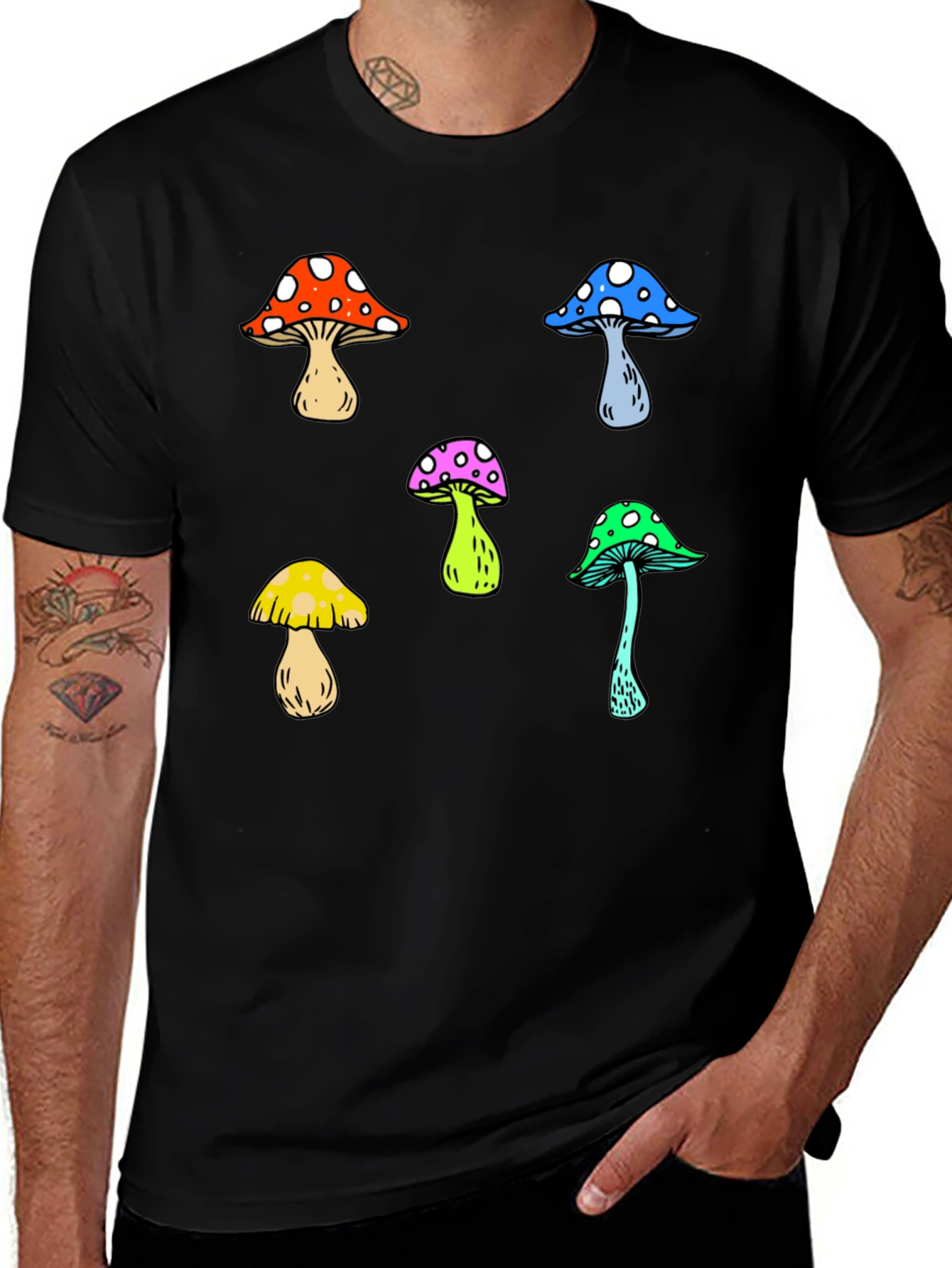 Funky Mushroom Graphic Tee - Unisex Black T-Shirt