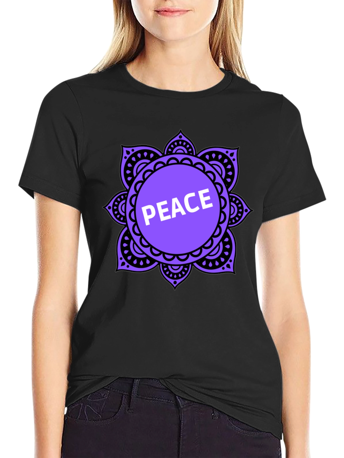 Peace Mandala T-Shirt - Black Casual Tee