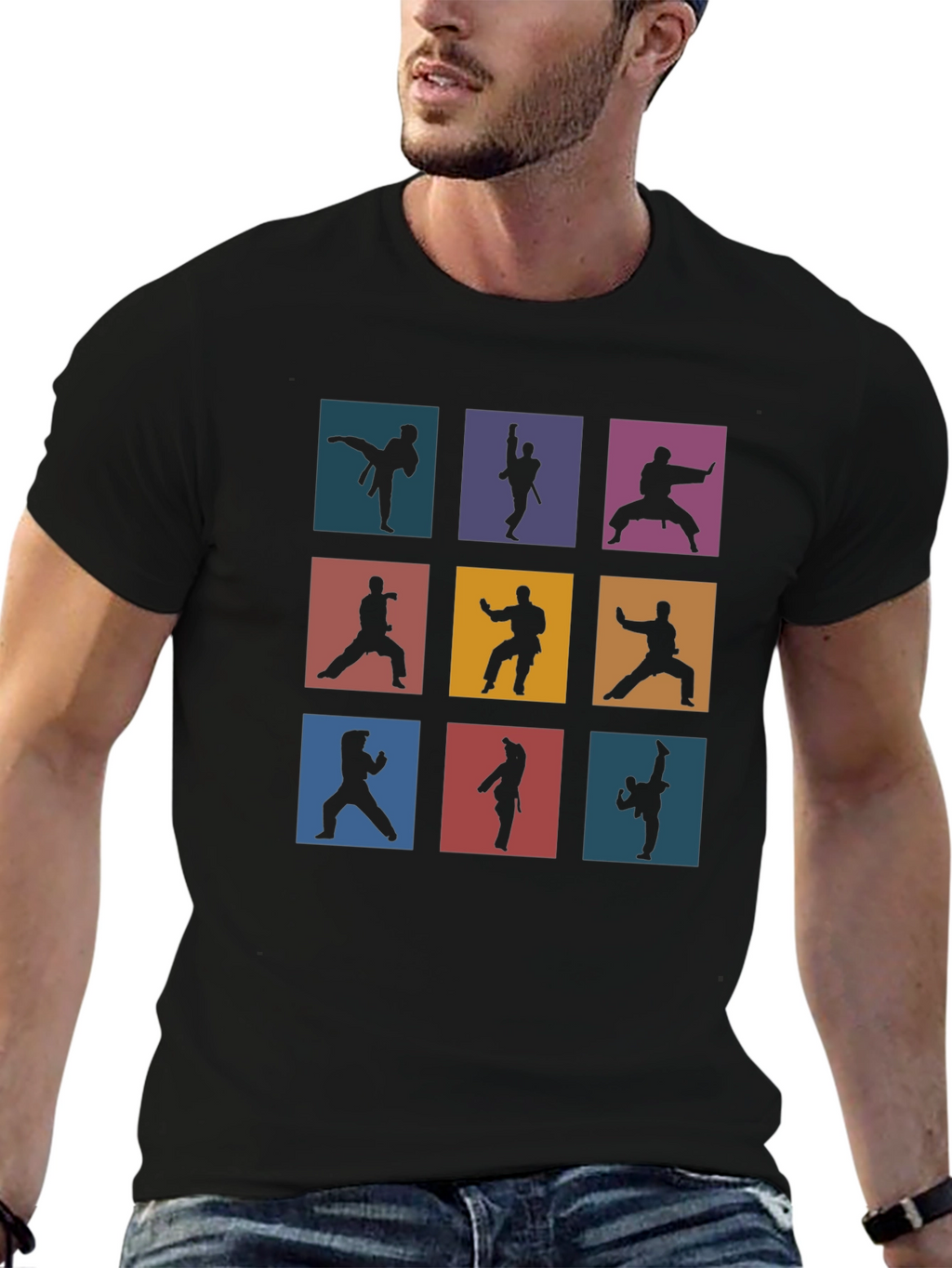 Martial Arts Silhouette Graphic Print T-Shirt