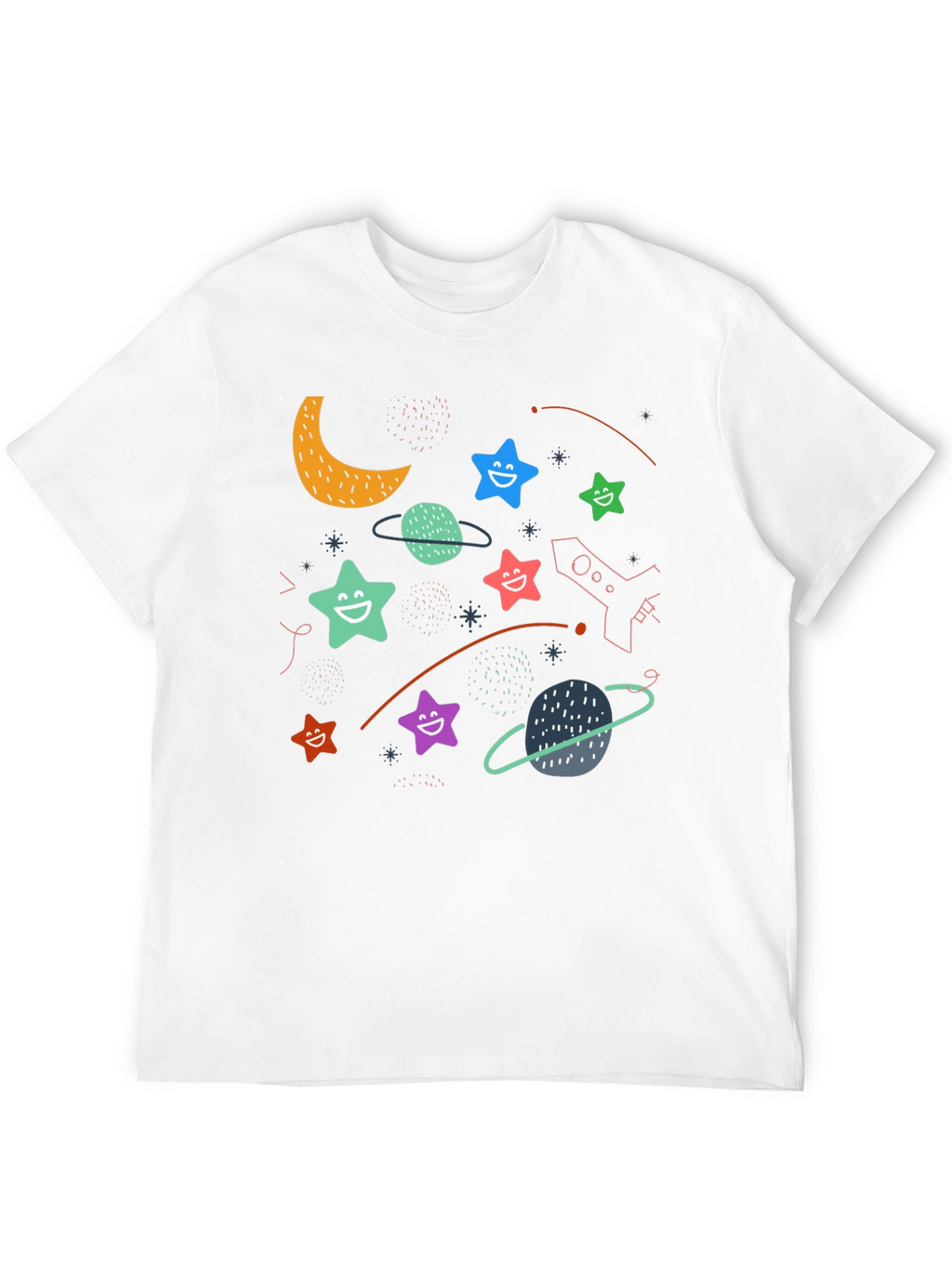 Cosmic Dreamer T-Shirt: Stars Planets and Rocket Fun!