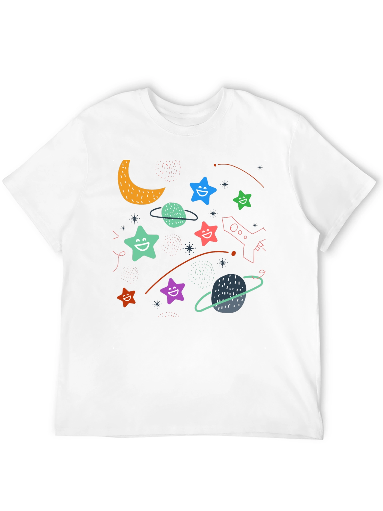 Cosmic Dreamer T-Shirt: Stars Planets and Rocket Fun!